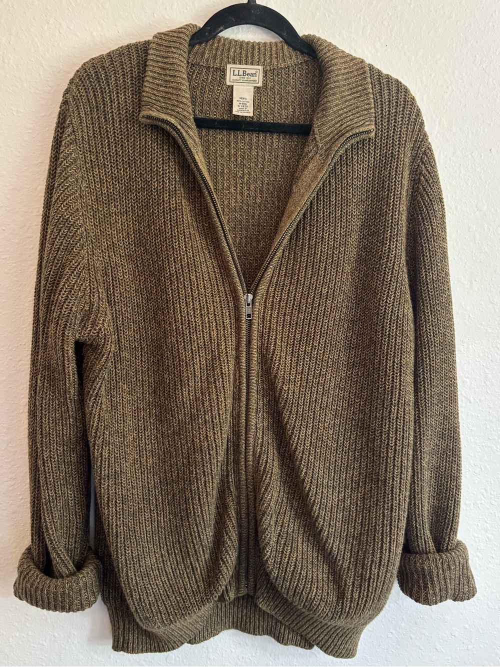 L.L. Bean Cozy Olive Full-Zip Cardigan Sweater